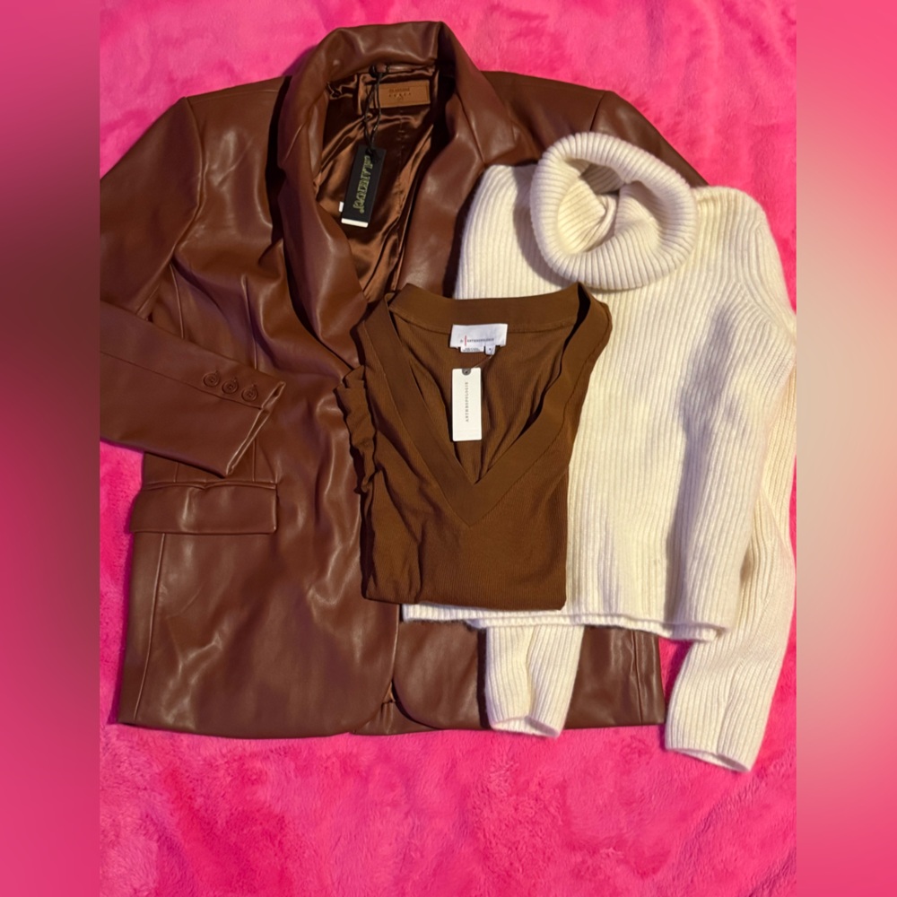 Bundle Blank NYC Jacket, Banana Republic Cashmere Sweater & Anthropology Blouse